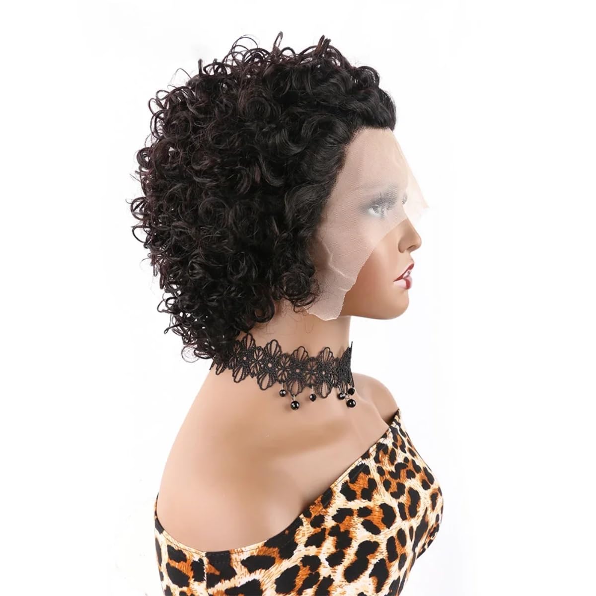 Yiifiulyn pixie-cut wig side view highlighting voluminous curls for easy styling.
