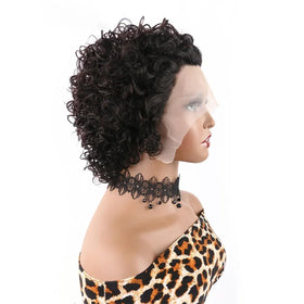 Yiifiulyn pixie-cut wig side view highlighting voluminous curls for easy styling.