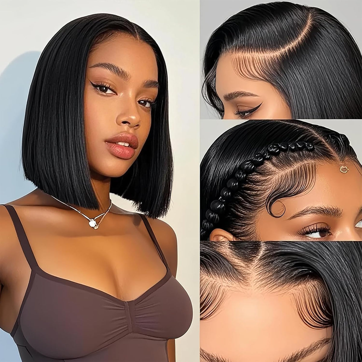 Yijimei bob wig with HD lace front for natural parting and seamless styling.
