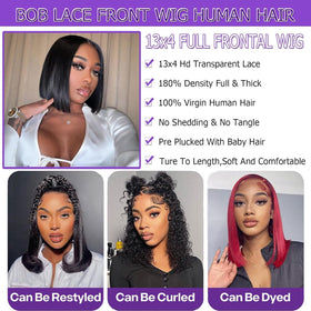 Yijimei bob wig density view showing 180% thick, full look.
