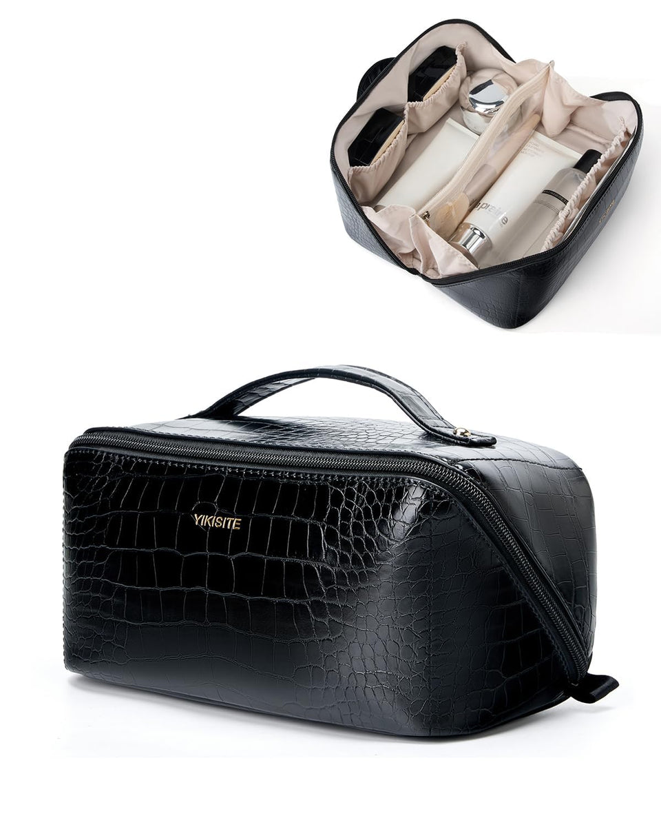 Yikisite croc-embossed makeup bag with chic texture and organized cosmetics