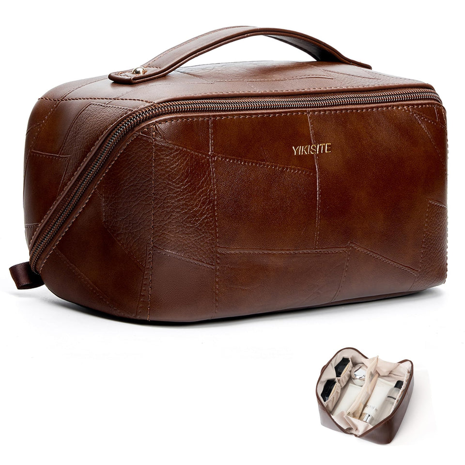 Yikisite makeup bag flat layout shows organized space for cosmetics.