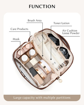 Yikisite makeup bag side view demonstrates compact portability.