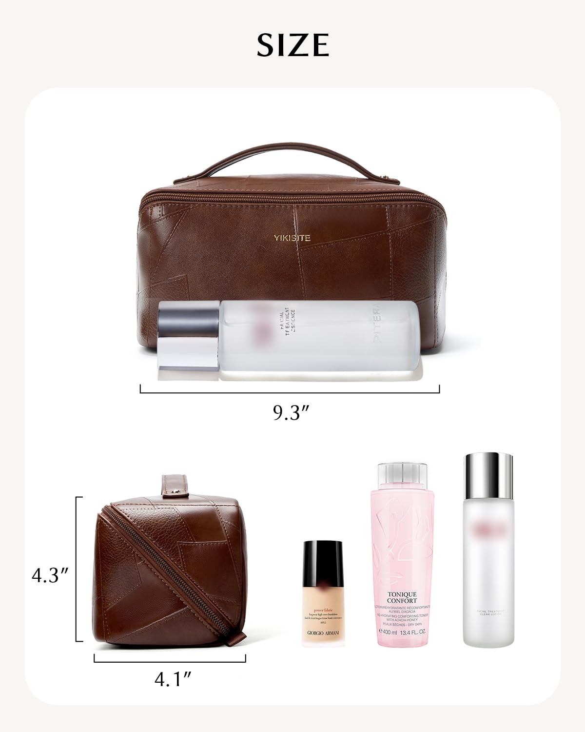 Yikisite makeup bag in travel setup shows compatibility with luggage.