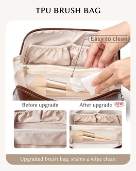 Yikisite makeup bag waterproof PU leather protects contents from splashes.