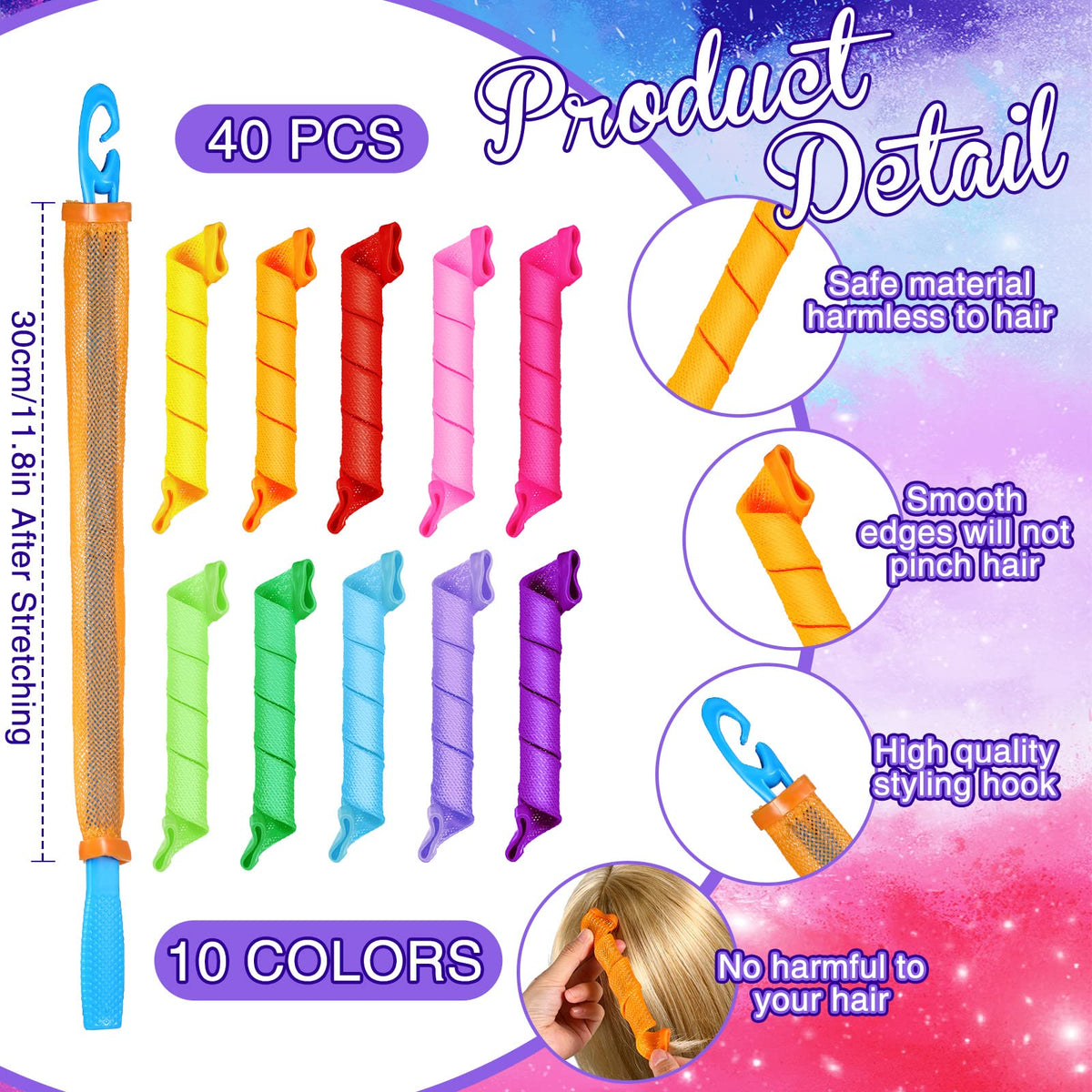Yilloog spiral curlers with hooks for quick, secure setup.