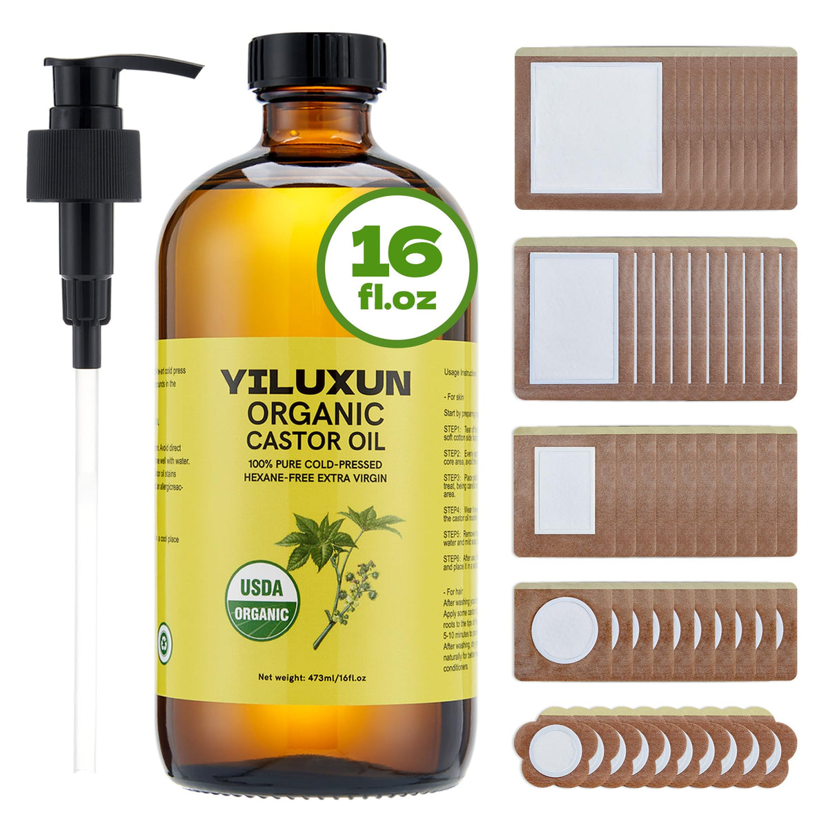 YILUXUN castor oil bottle with pump for easy application
