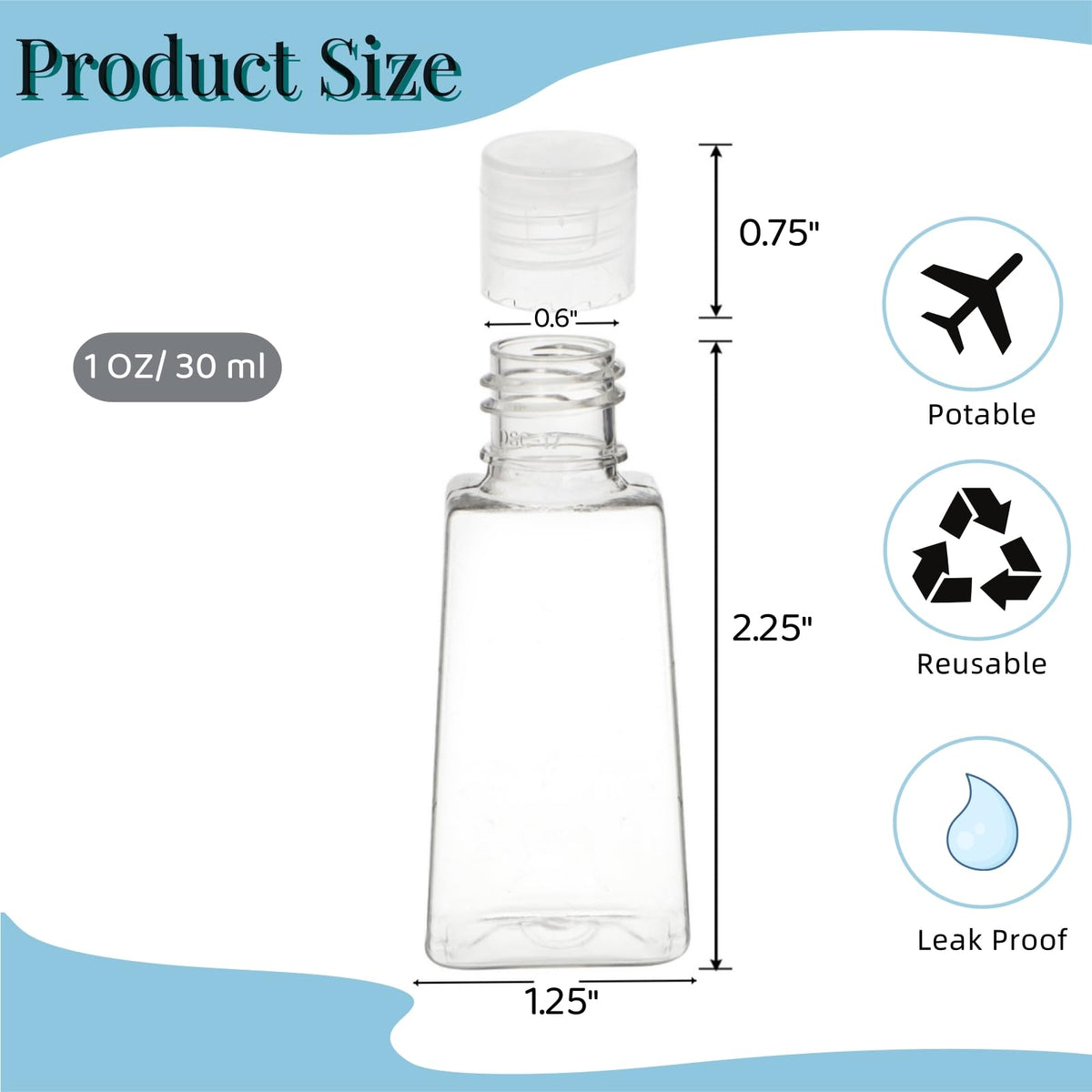 YIMITEE clear 1 oz travel bottle shown for quick content identification