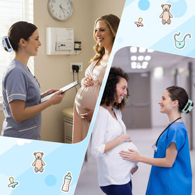 Yinder printed nurse clips showing 12 different patterns for maternity care heroes