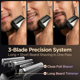Yineel VT100 close-up on 3D floating blades for precise shaving.
