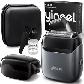 Yineel VT100 shaver top view highlighting compact travel-ready design.