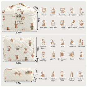 YINGJEE medium quilted makeup bag floral pattern, keeps daily essentials neatly grouped.