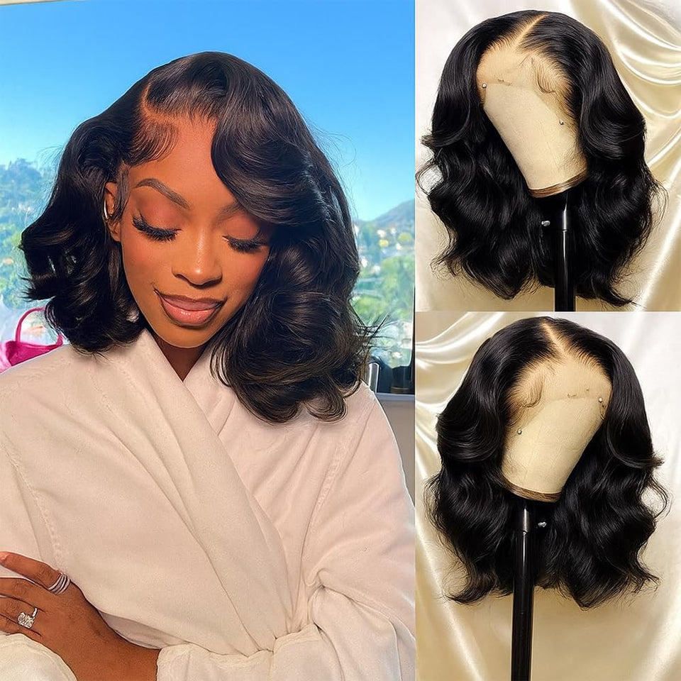 YINGRUN bob wig 14-inch body wave with HD lace for natural everyday wear