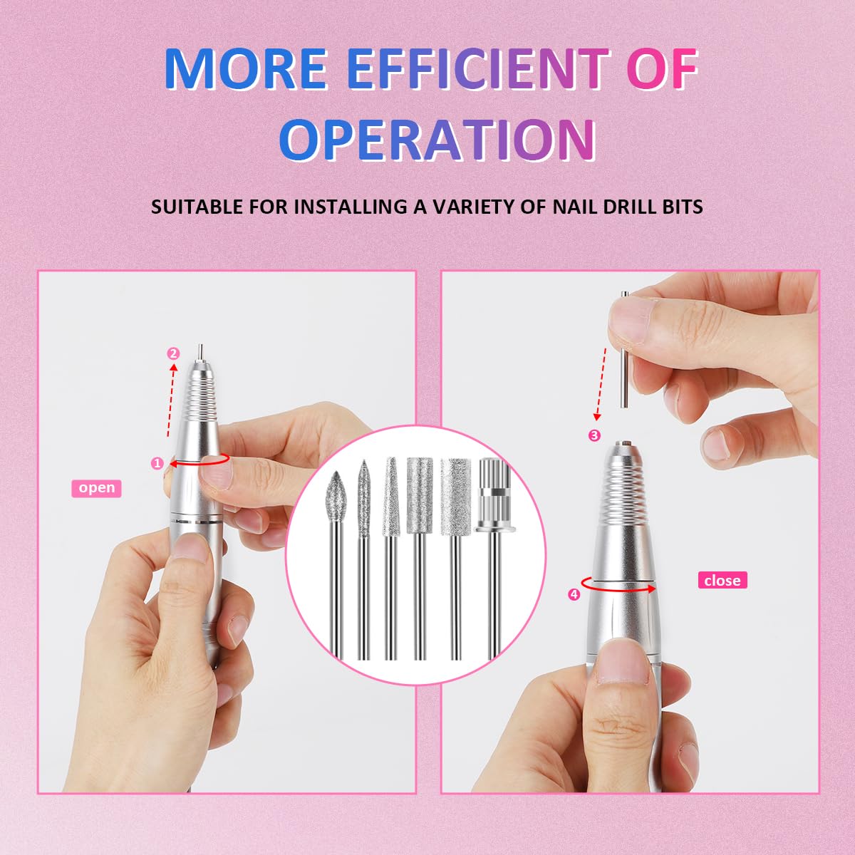 Yinhing nail drill handpiece easy-grip chuck for quick bit changes.