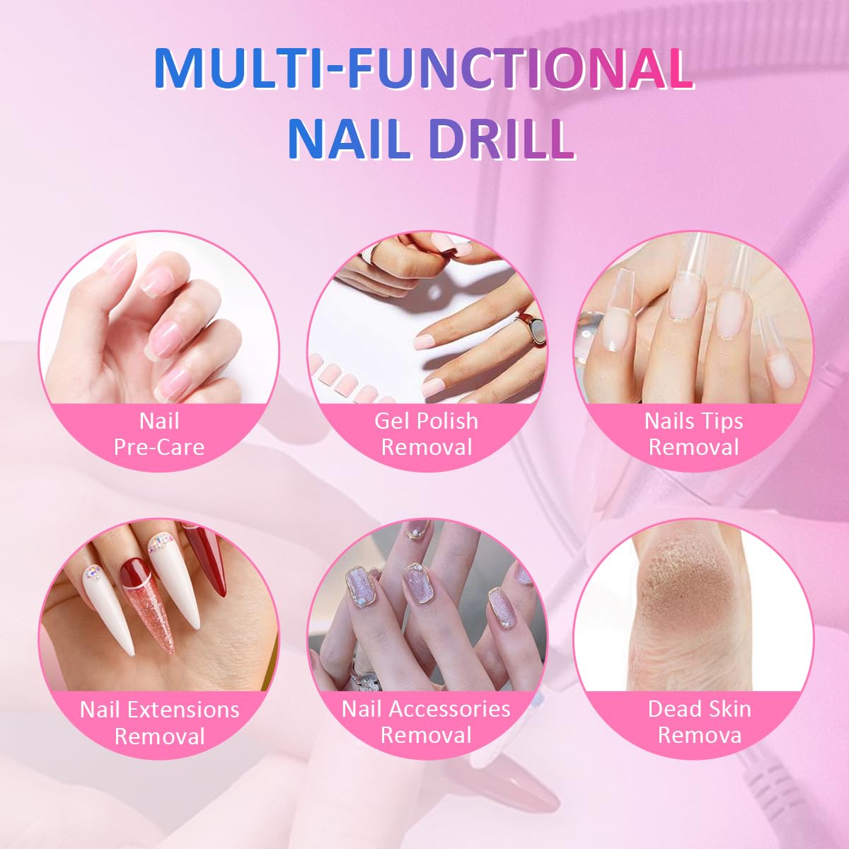 Yinhing nail drill handpiece forward/reverse function supports versatile nail art tasks.