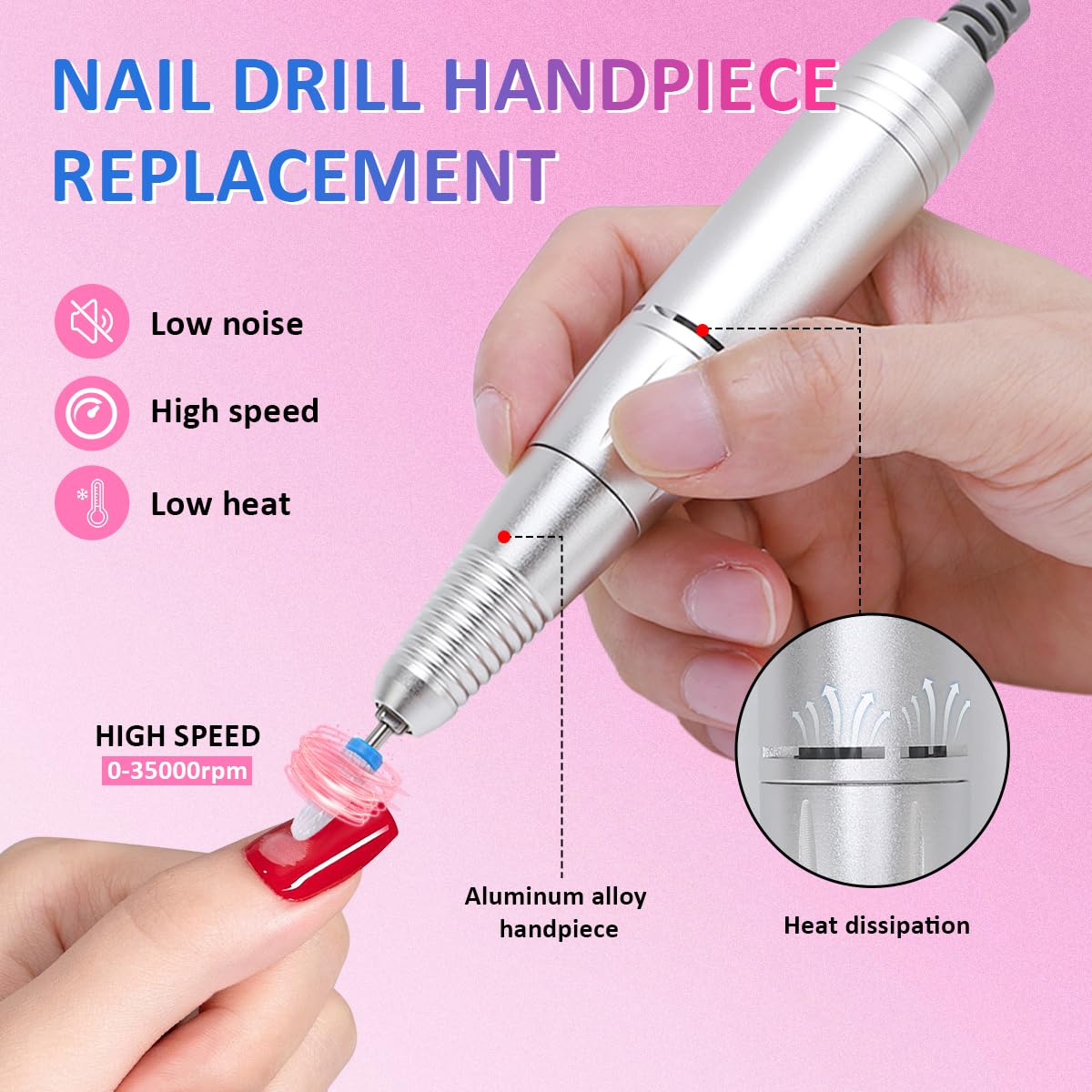 Yinhing nail drill handpiece high-speed 35000rpm suitable for fast shaping and smoothing.