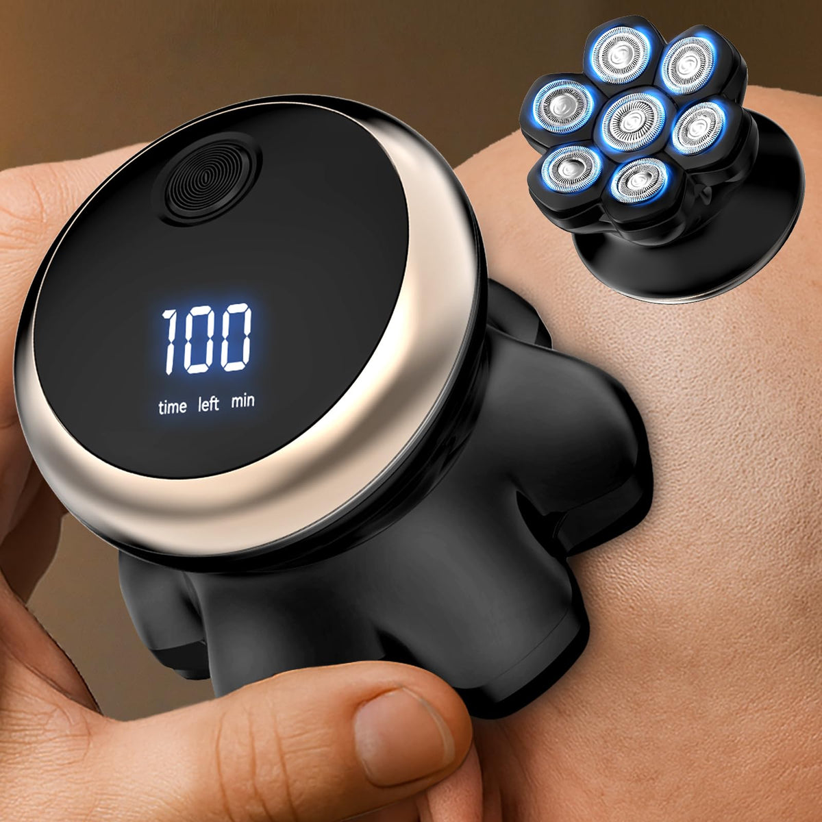 Yinicare 7D head shaver front view, compact and comfortable for precise bald shaving.
