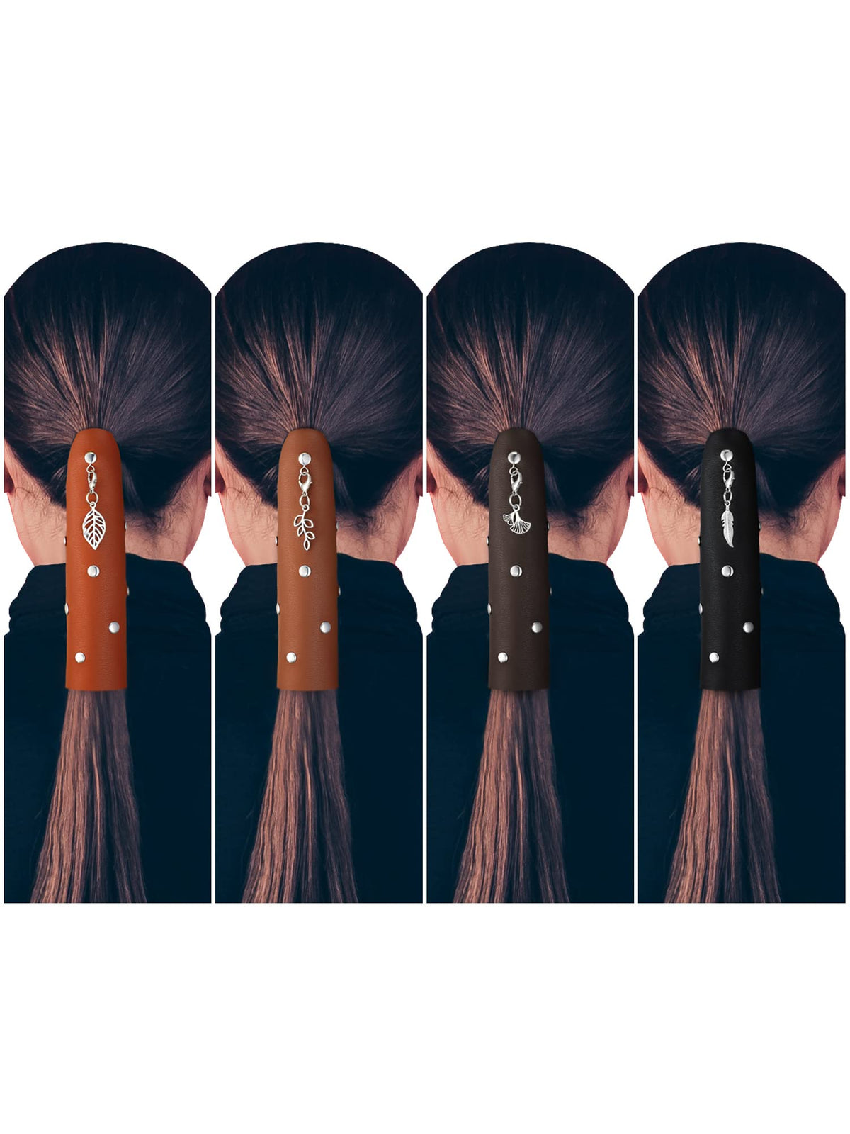 Yinkin leather hair wrap in black keeps ponytails neat during windy motorcycle rides