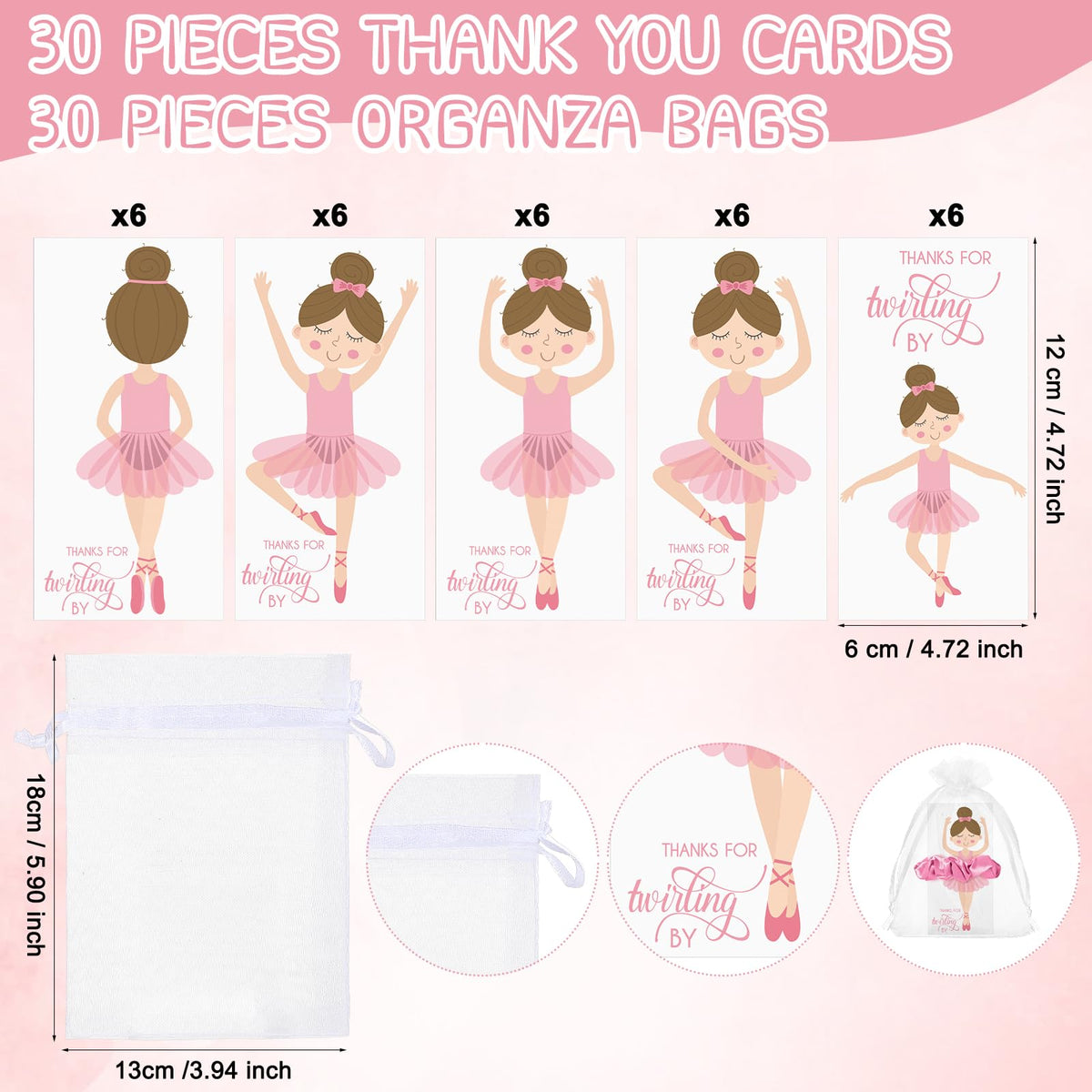 Yinkin ballet themed thank you cards for classroom or party gifts