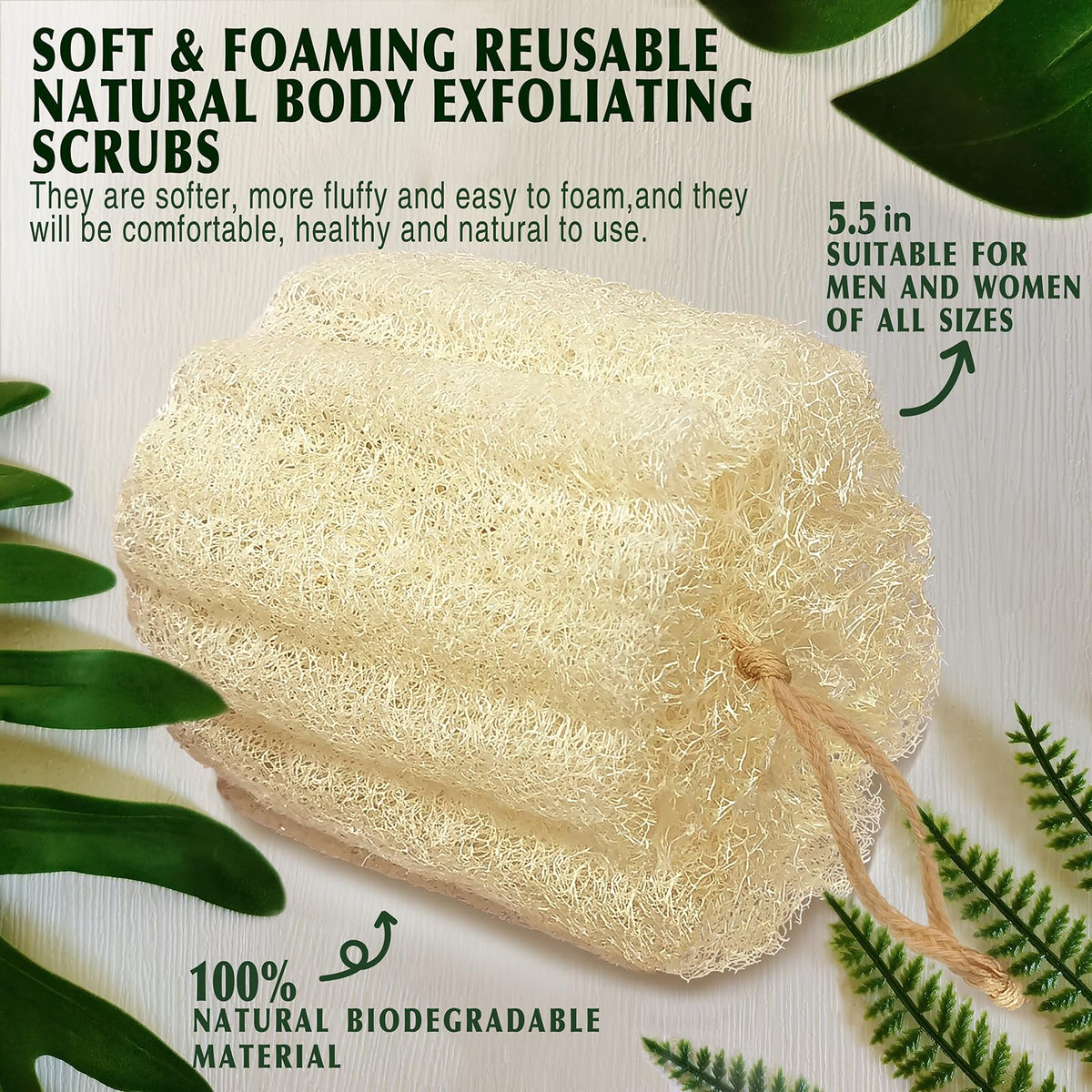 YIQINGJIE natural loofah close-up shows soft exfoliation for gentle cleansing.