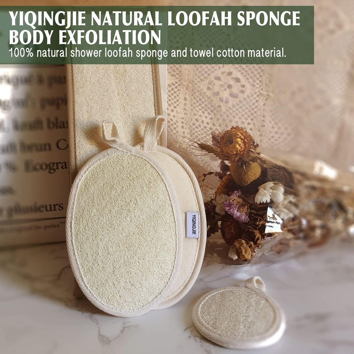 YIQINGJIE loofah-sponge-natural-plant-material plant-based fibers soften with use.