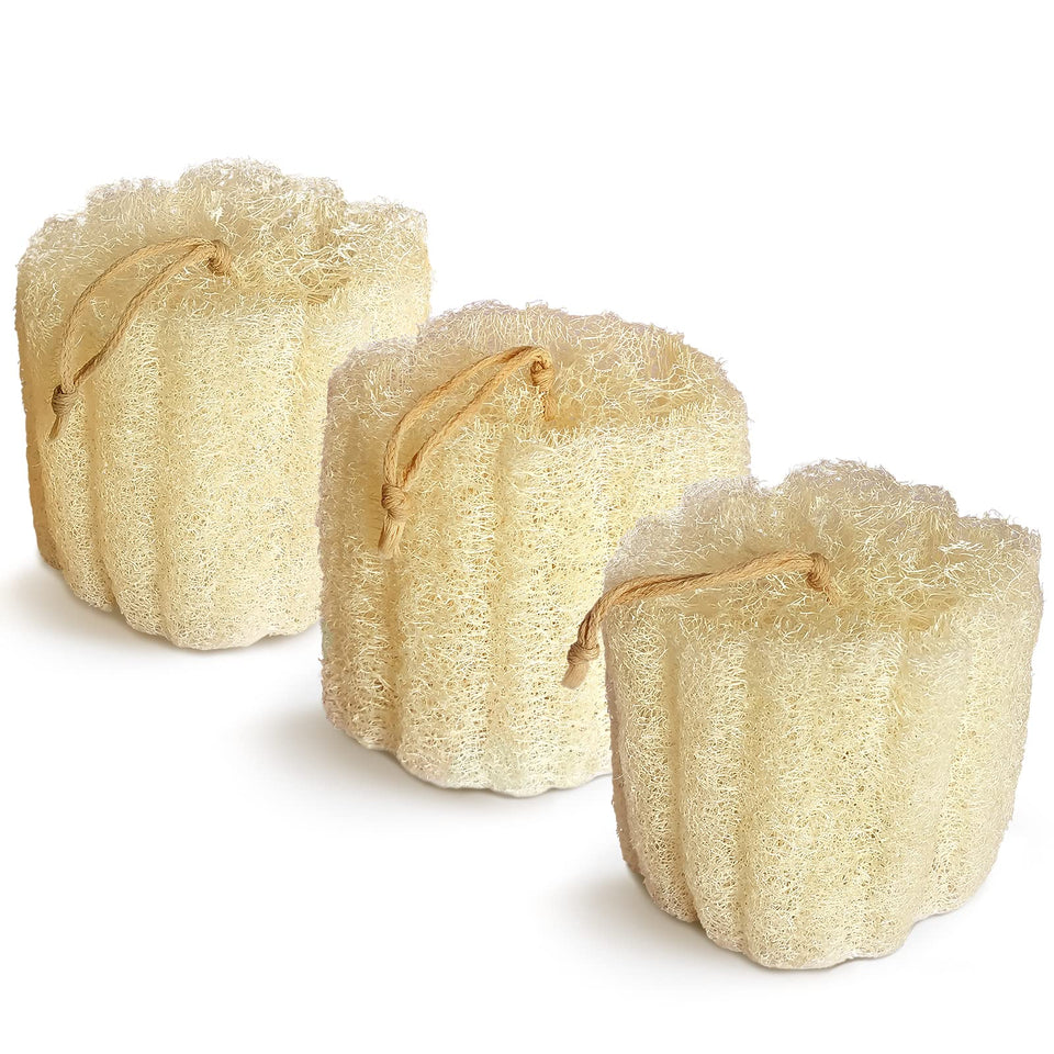 YIQINGJIE natural shower loofah 3-pack packaging for easy gifting and storage.