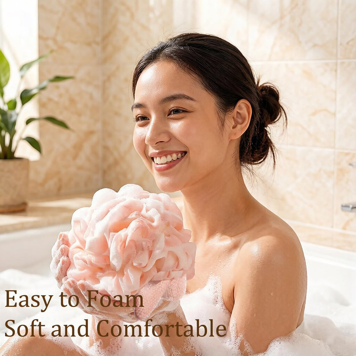 Yisella hanging pack loofah stored in bathroom.