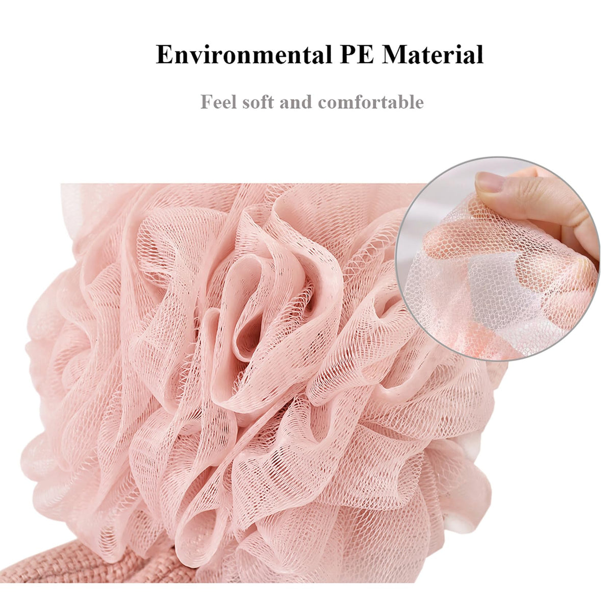 Yisella mesh texture closeup loofah showing soft material.