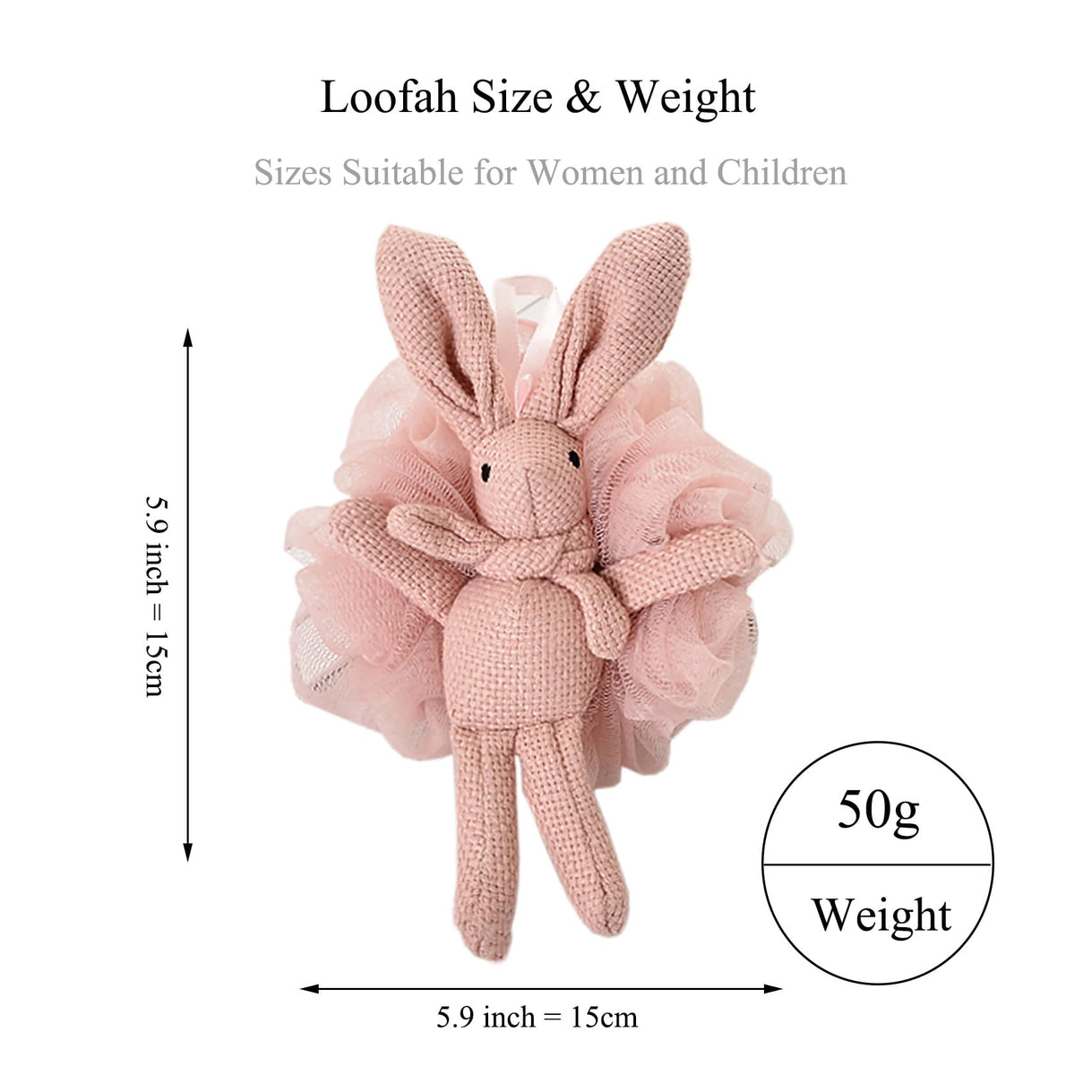 Yisella Kids rabbit grey loofah front view for family fun.