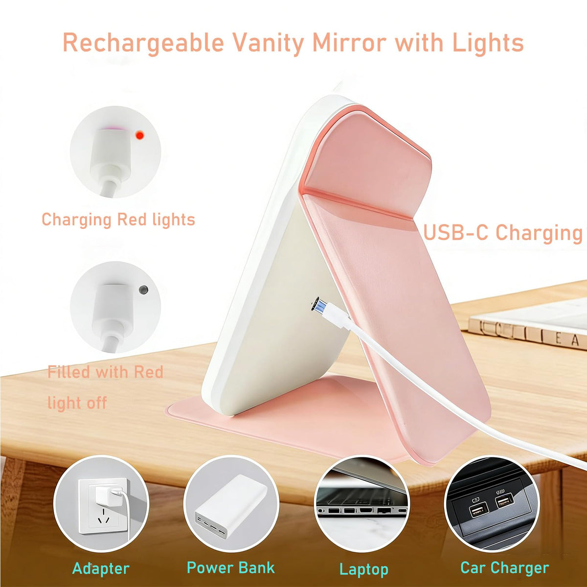 YiYeraio travel makeup mirror USB charging for on-the-go power