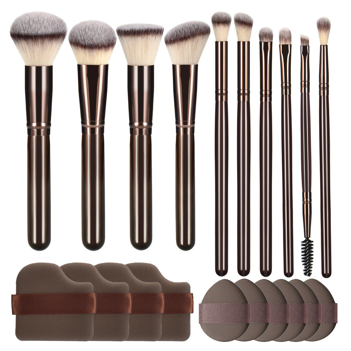 YJ-Anyue bronze wooden-handle makeup brushes for precise daily makeup