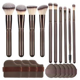 YJ-Anyue bronze wooden-handle makeup brushes for precise daily makeup