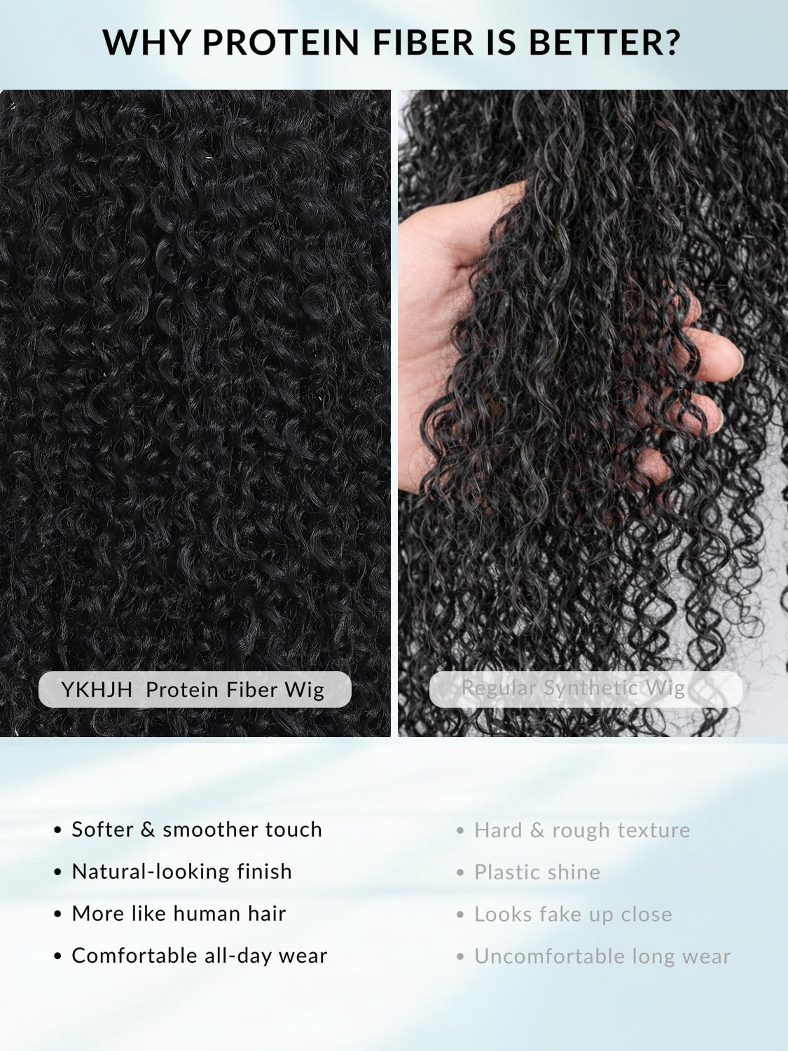 YKHJH Curly Wig in black color, versatile timeless style.