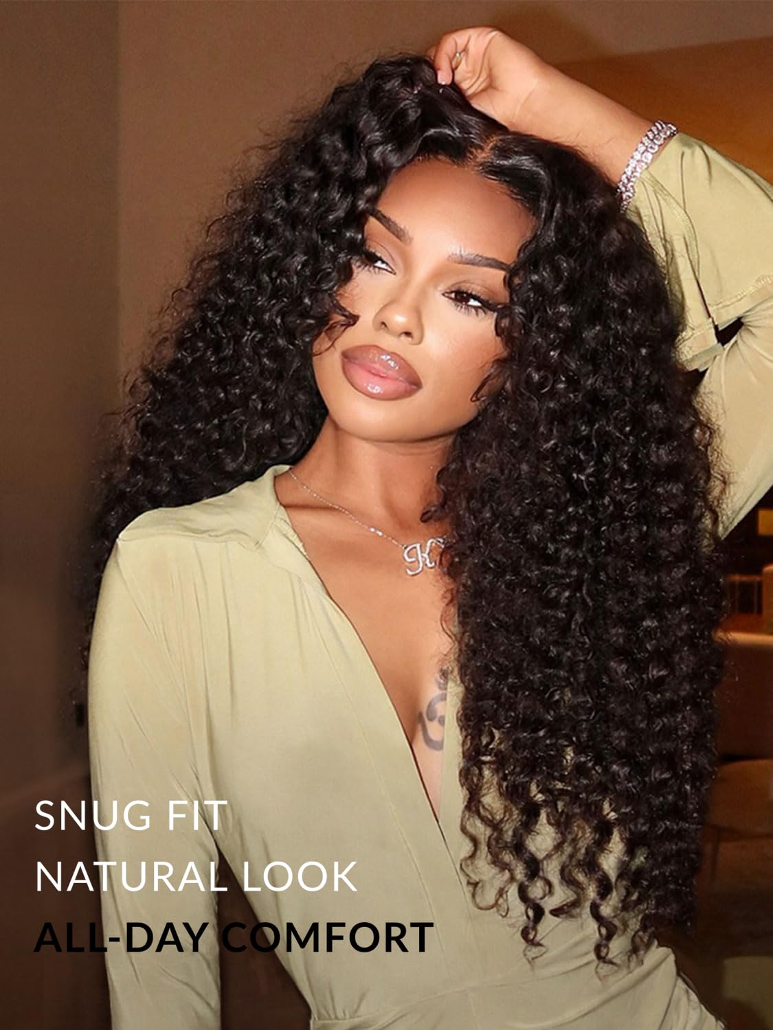 YKHJH Curly Wig easy wear, no glue required.