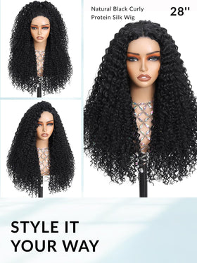 YKHJH Curly Wig protein-fiber feel, soft human-hair-like texture.