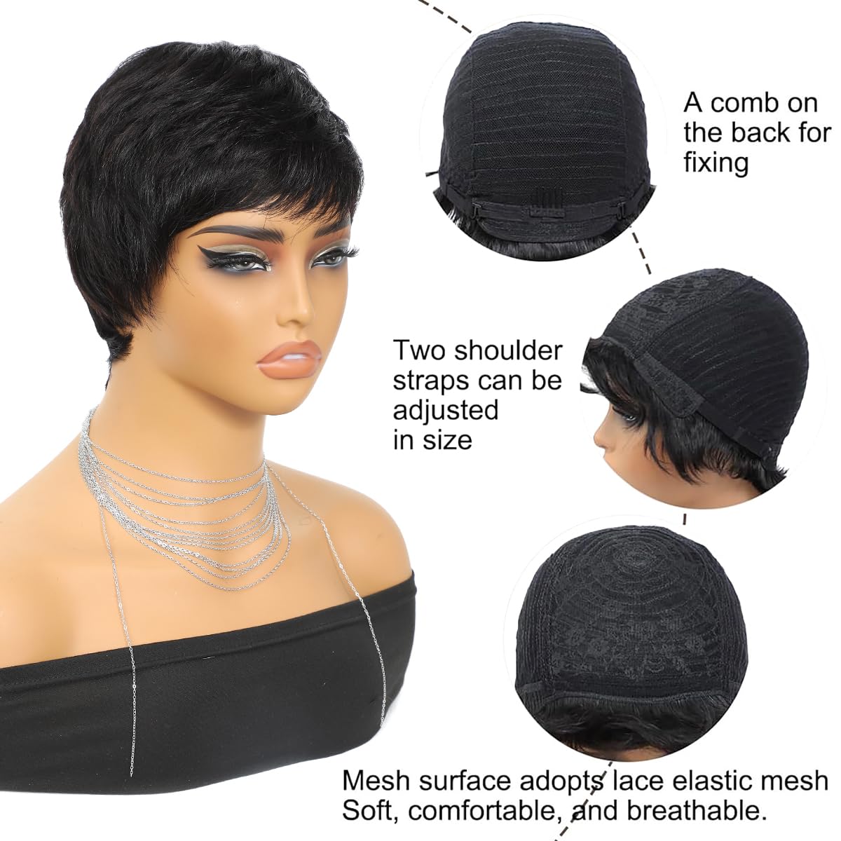 YKHJH Pixie Cut Wig packaging image suggests ready-to-wear presentation.