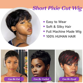 YKHJH Pixie Cut Wig closeup emphasizes rich brown color and shine.