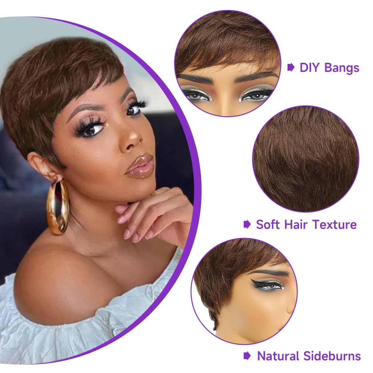 YKHJH Pixie Cut Wig side view demonstrates versatile styling options.