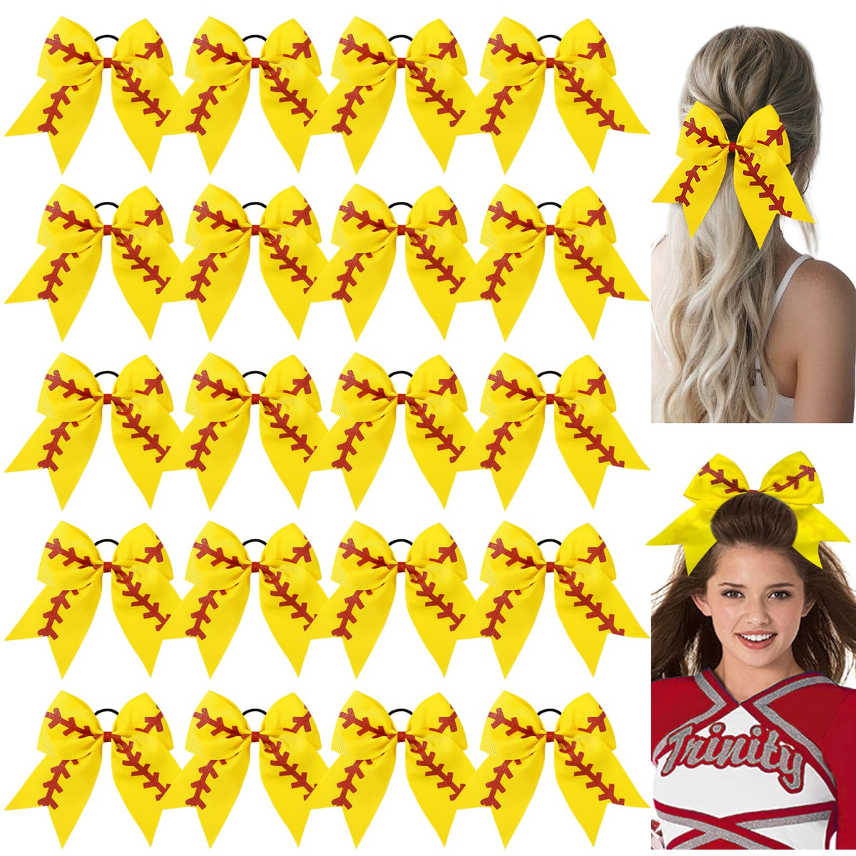 YLEN YHXX 20Pcs 8inch softball cheer bows with ponytail holder for secure sports wear