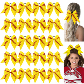 YLEN YHXX 20Pcs 8inch softball cheer bows with ponytail holder for secure sports wear