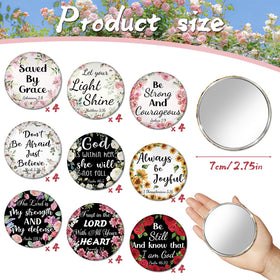 YLOLUL compact mirror features back Bible verse for quick inspiration on the go.