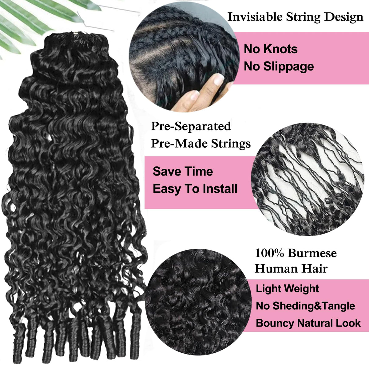 YMS Burmese Curly Feather Pre-separated Strands for quick installation.