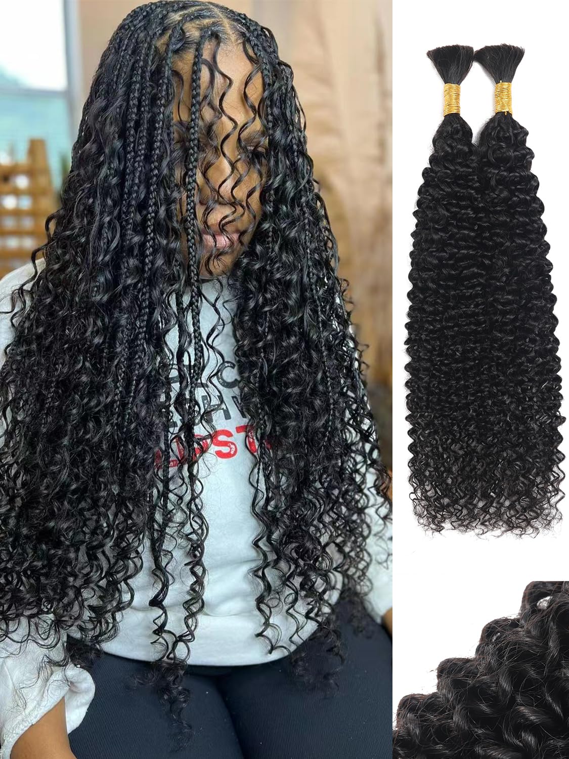 YNiSew 22inch boho curly braiding hair bundle for a natural look.