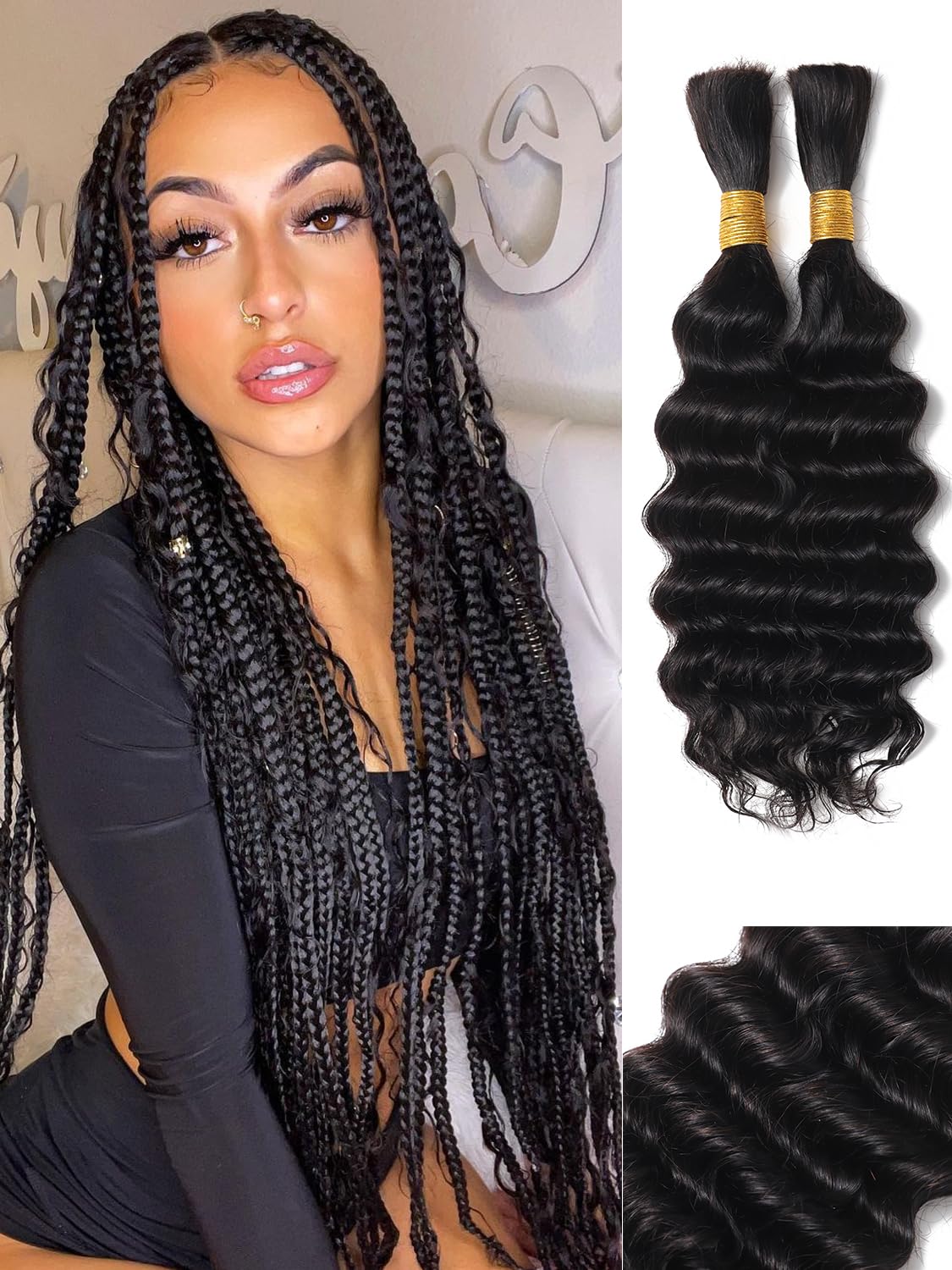 YNiSew deep wave bulk no-weft 50g for natural boho braids.