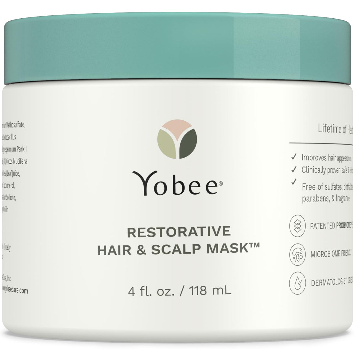 Yobee Restorative Scalp Mask bottle front highlighting probiotic formula for dry scalp relief