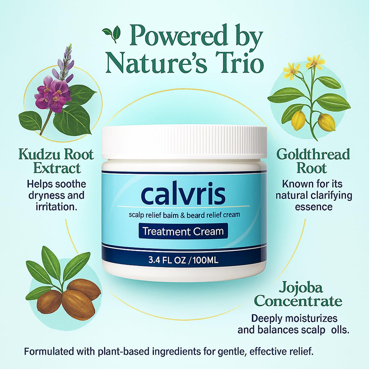 YOCMIPS Calvris Scalp Relief Balm highlights Kudzu Root for natural soothing