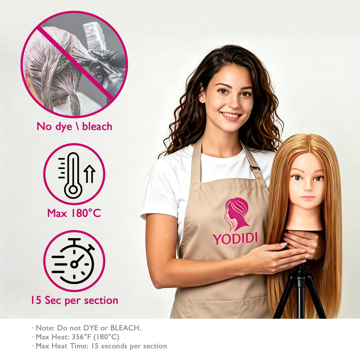 YODIDI mannequin head showing 26-28 inch length for long styling practice