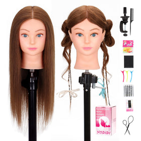 YODIDI mannequin head with real hair, 22-24 inches, for realistic styling practice.
