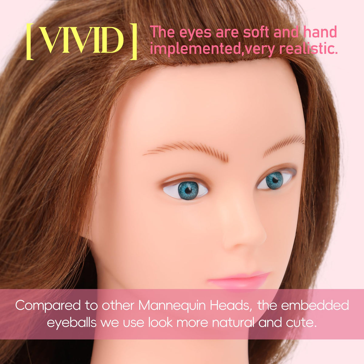 YODIDI mannequin head close-up of real hair texture for natural movement.