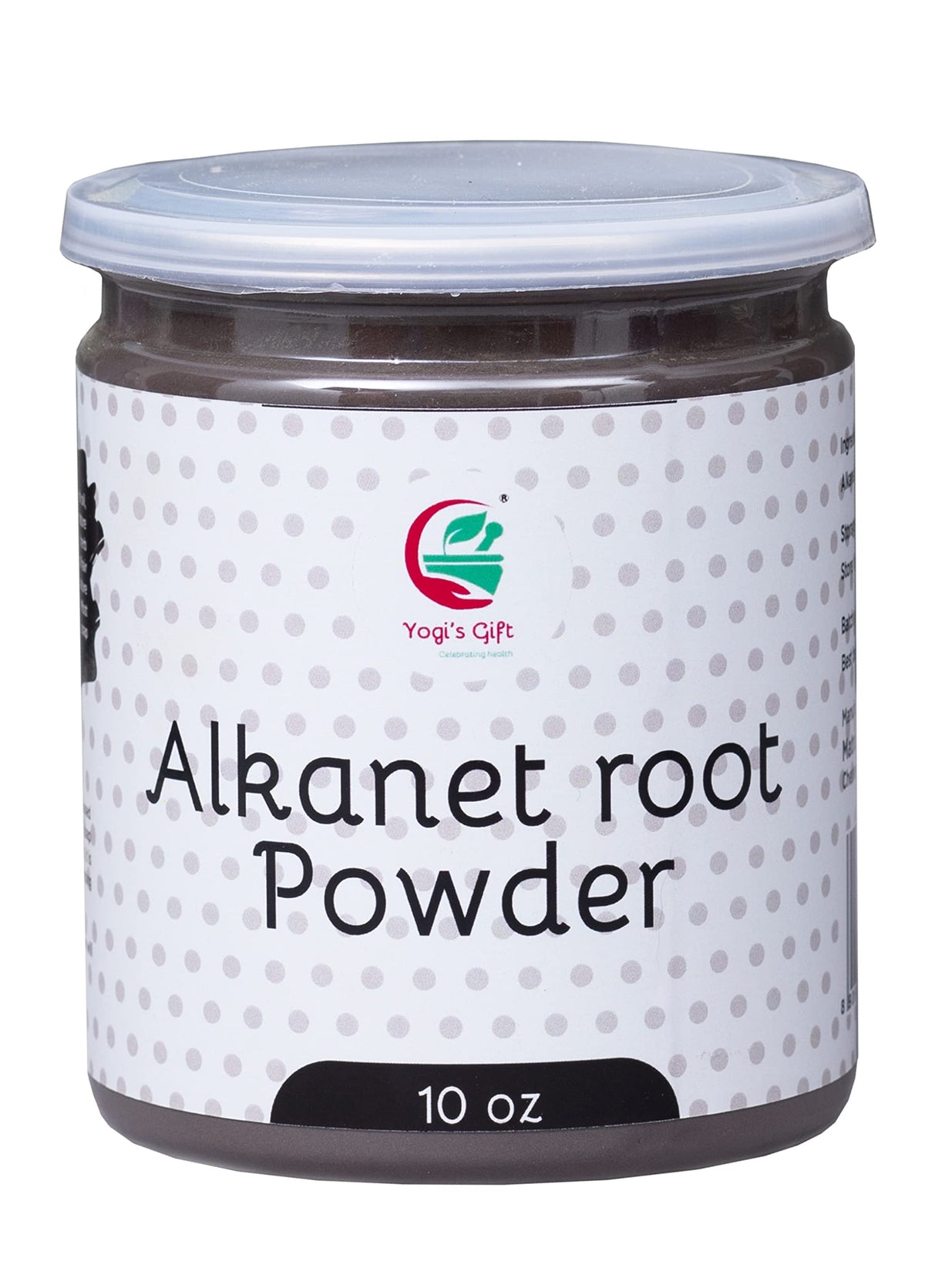 Yogis Gift Alkanet Root Powder jar close-up showing natural colorant for soaps